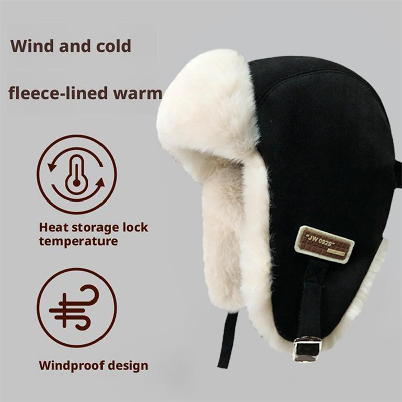 Winter Trapper Hat - 厚手の暖かいロシアのウシャンカ毛皮帽子、ファッショナブルな男女兼用冬用アウトドア帽子、黒とグレーの耳当て付きスキー用ロシア帽、ボンバーハット、ギフト