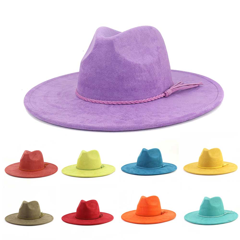 Fedora Hat Wool - ヴィーガンスエードハット ティアドロップ型 9.5cm ワイドブリム フェドラハット メンズ＆レディース