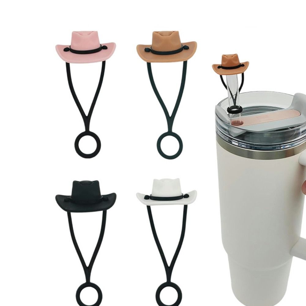 Cowboy Hat Straw - 1/4 個気密シリコンカウボーイハットストローカバー防沫防塵ストローキャップカップ 30 40 オンス