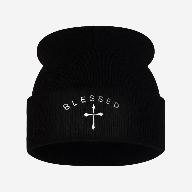 祝福の十字架刺繍入りビーニー、冬用折り返しニット帽、男女兼用 - Beanie Cuffed Knit のレビューと価格