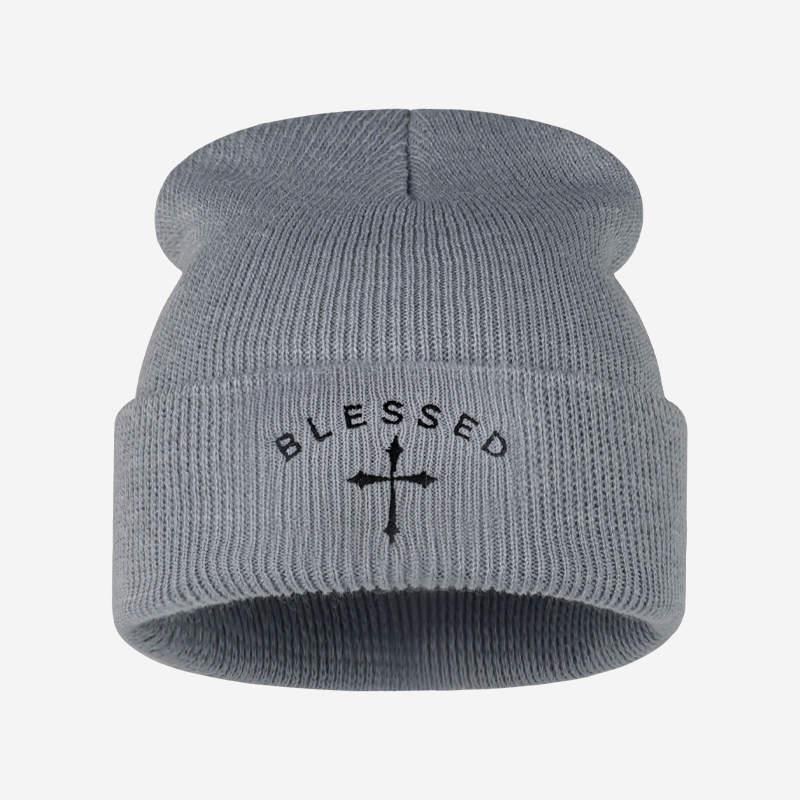 祝福の十字架刺繍入りビーニー、冬用折り返しニット帽、男女兼用 - Beanie Cuffed Knit のレビューと価格