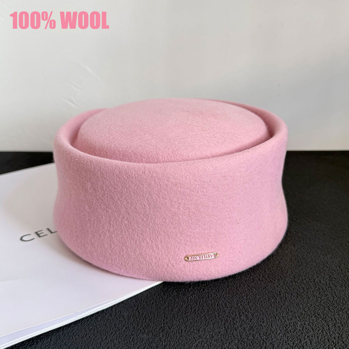 秋冬新作 100% ピンク ブラック ウール製 薬箱型帽子  - Beret French Wool のレビューと価格
