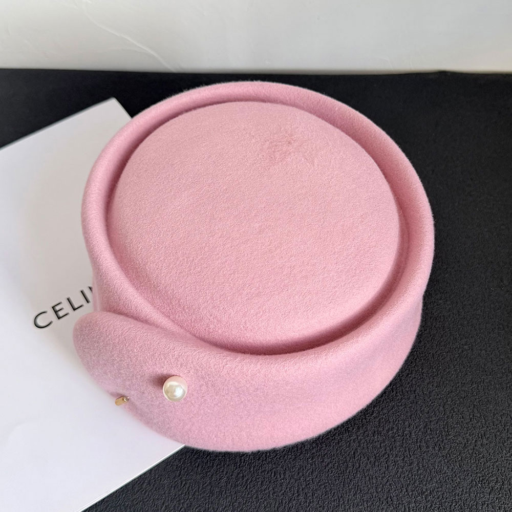 秋冬新作 100% ピンク ブラック ウール製 薬箱型帽子  - Beret French Wool のレビューと価格