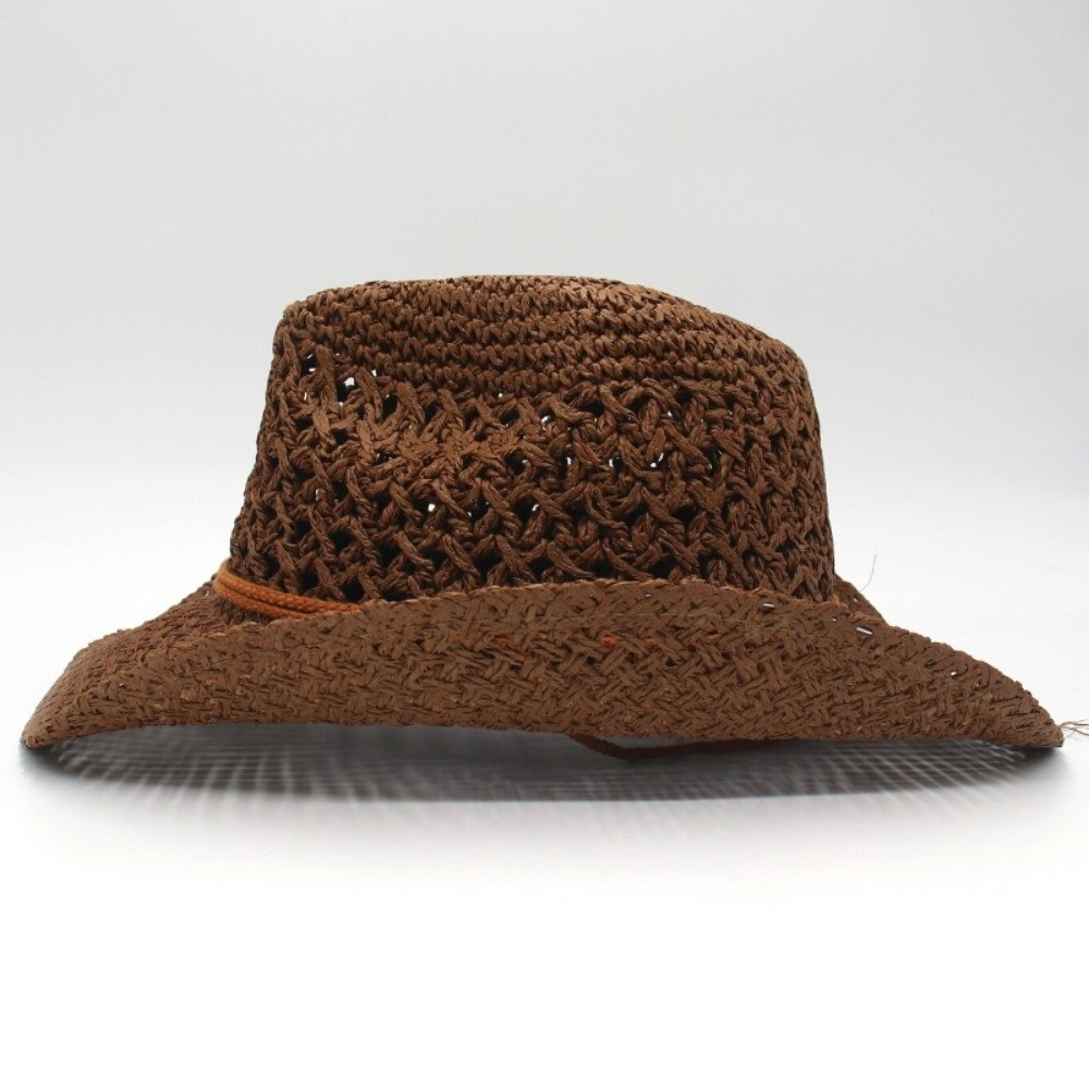 レトロなつば広日よけ麦わら帽子エスニックスタイルソリッドカラ - Cowboy Hat Straw のレビューと価格