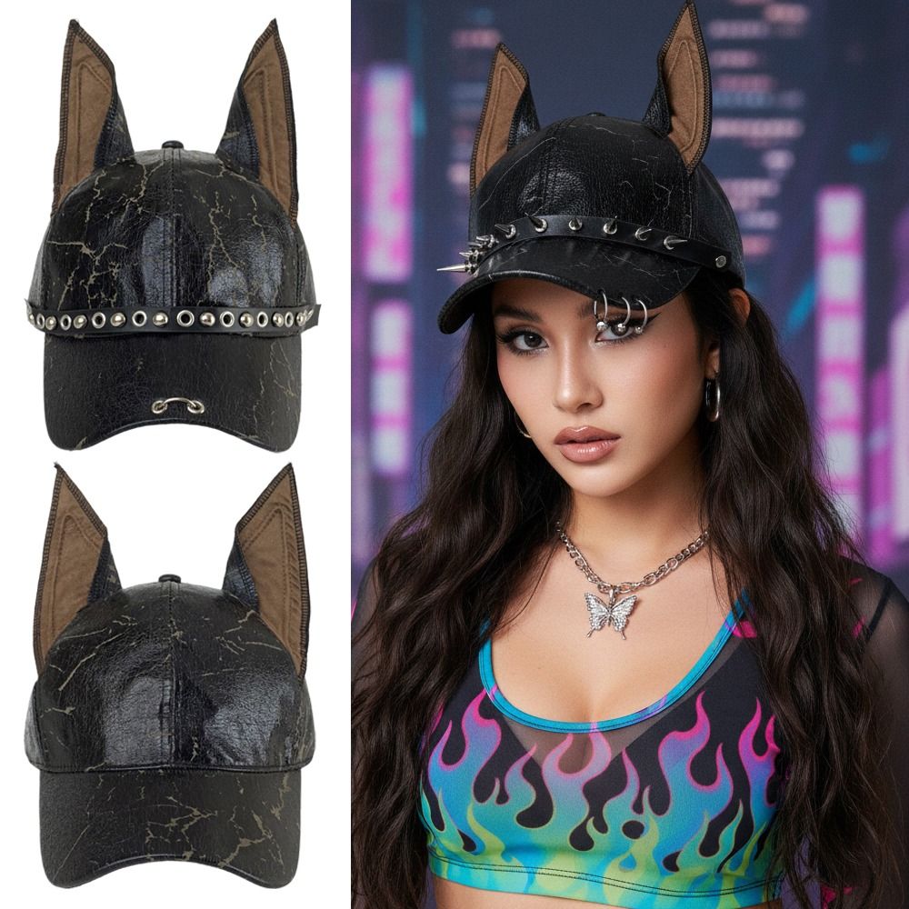 ファッションパンクドーベルマン犬耳野球帽調整可能PUサンシェ - Baseball Cap Structured のレビューと価格