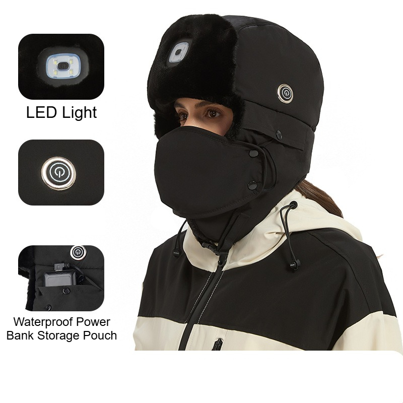 USB充電式厚手の加熱スキーハット – LEDライト付き冬用 - Winter Trapper Hat のレビューと価格