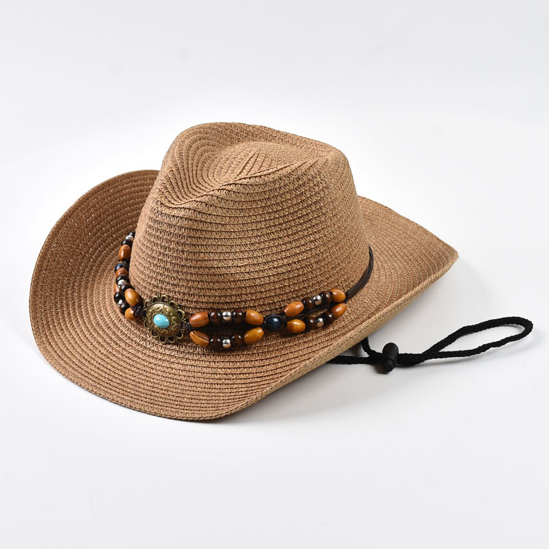 わら製ウエスタンカウボーイハット女性男性用折りたたみ式つば広 - Cowboy Hat Straw のレビューと価格