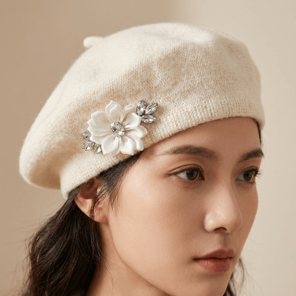 甘い単色ウールベレー帽クリスタル装飾ソフトフレンチスタイルペ - Beret French Wool のレビューと価格