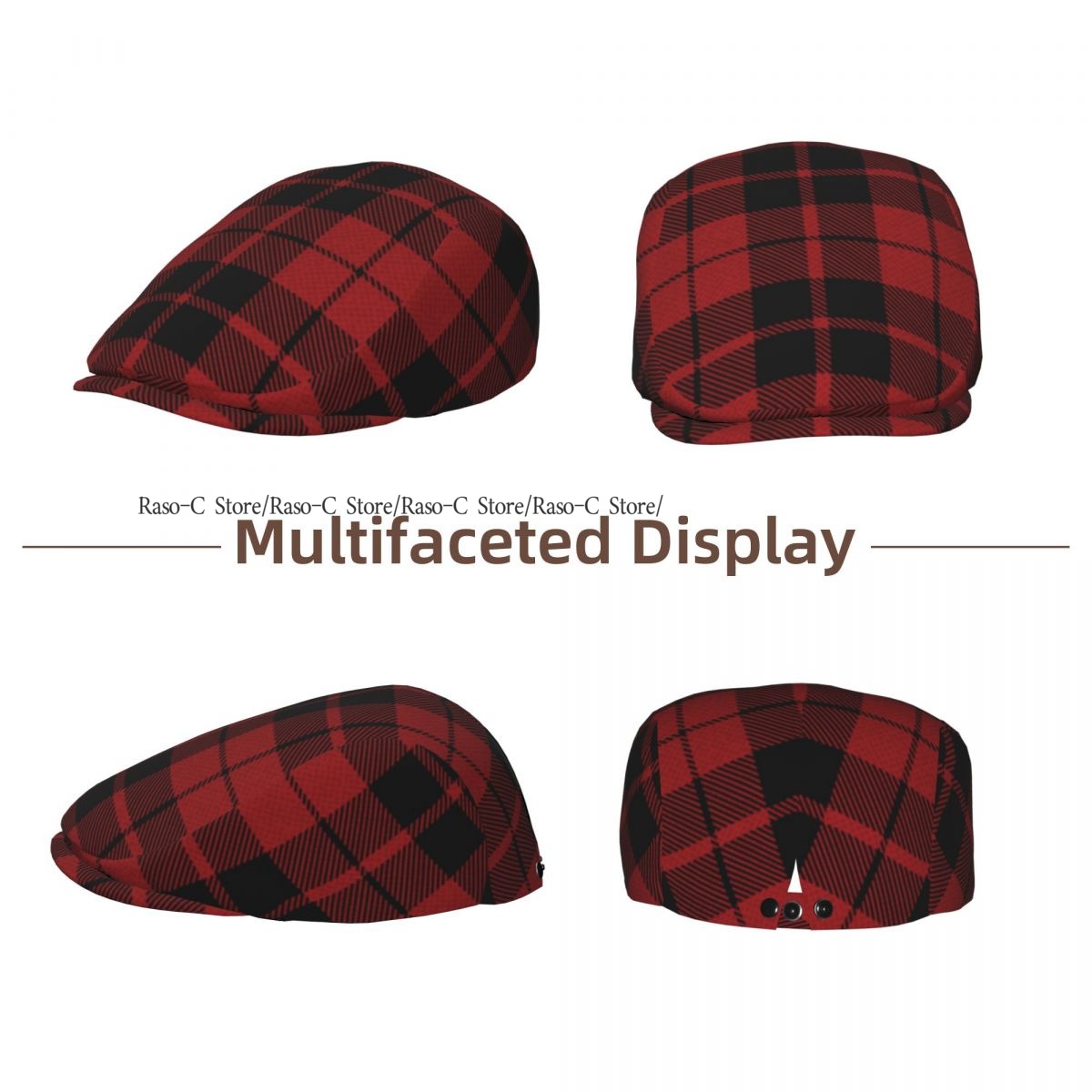 大人用フラットキャップ 赤い格子柄タータンプリント ユニセッ - Newsboy Cap Ivy のレビューと価格